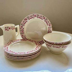 NWOT Comptoir de Famille French Vntg Inspired Cherry Print Plates Bowls Pitcher